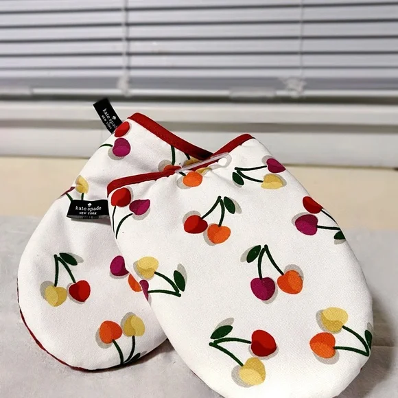 Kate Spade Red and White Cherry Oven Mitts - Picture 3 of 4